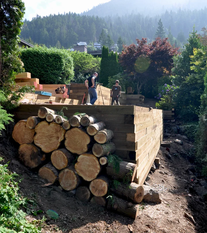 Wood retaining wall installation in Lions Bay, BC