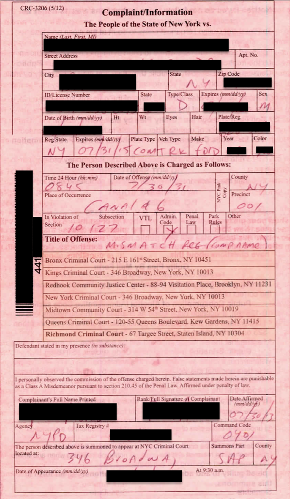 Pink Summons Information For New York City Pink Summons Cases