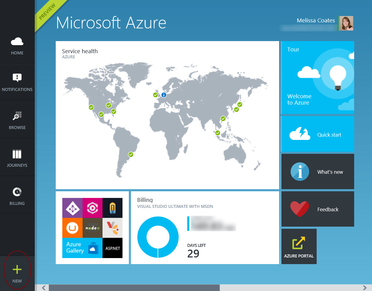 Azure templates. Azure portal. microsoft azure navigation. окно виджетов майкрософт azure.