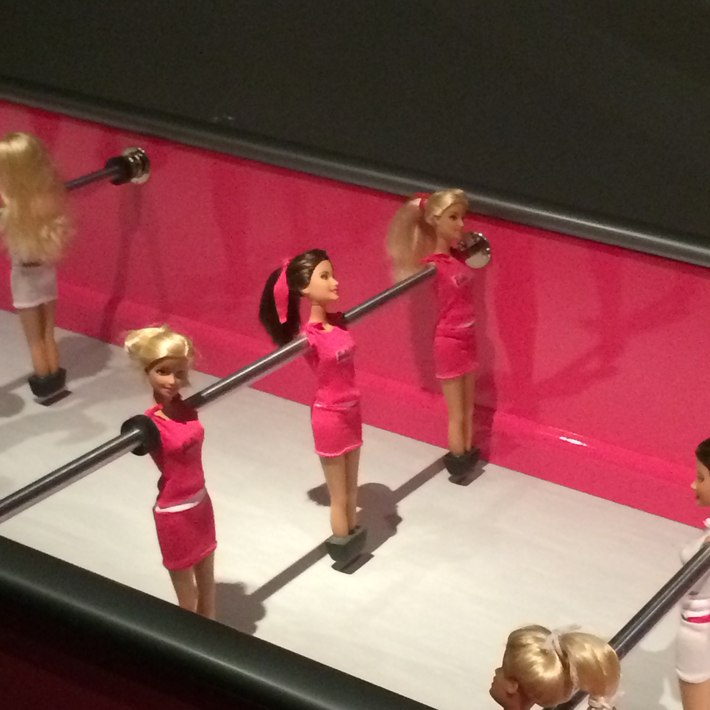 A particularly disturbing use of Barbies...for Foosball?! 