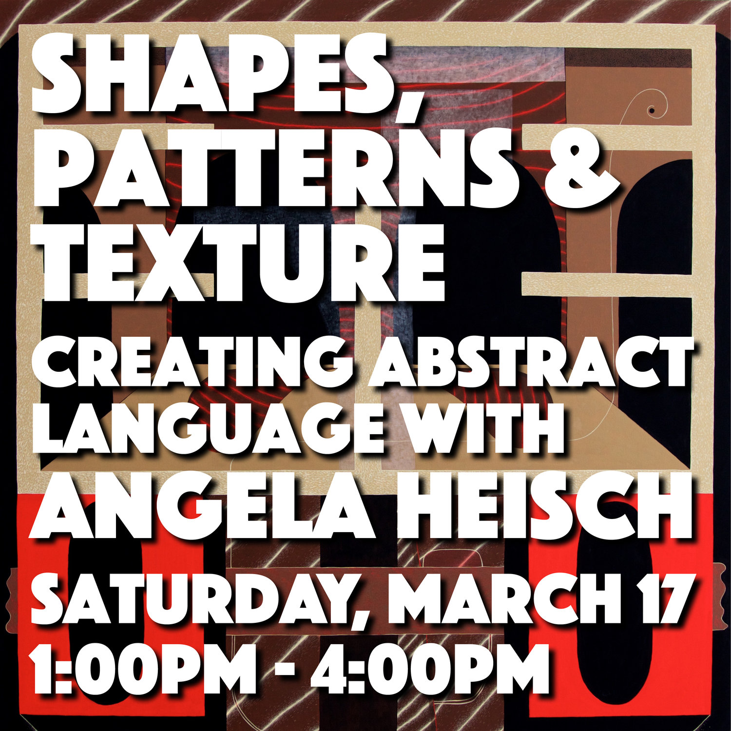 This free workshop consists of participants practicing narrative and meaning making through the use of their own developed abstract language. Their abstract language would be derived from associations we have with our every day surroundings; whether it be through the use of color, shape, pattern, or texture. Each participant will come up with 5-10 images utilizing their acquired language. This activity is a practice in reading and interpreting an abstract environment.
