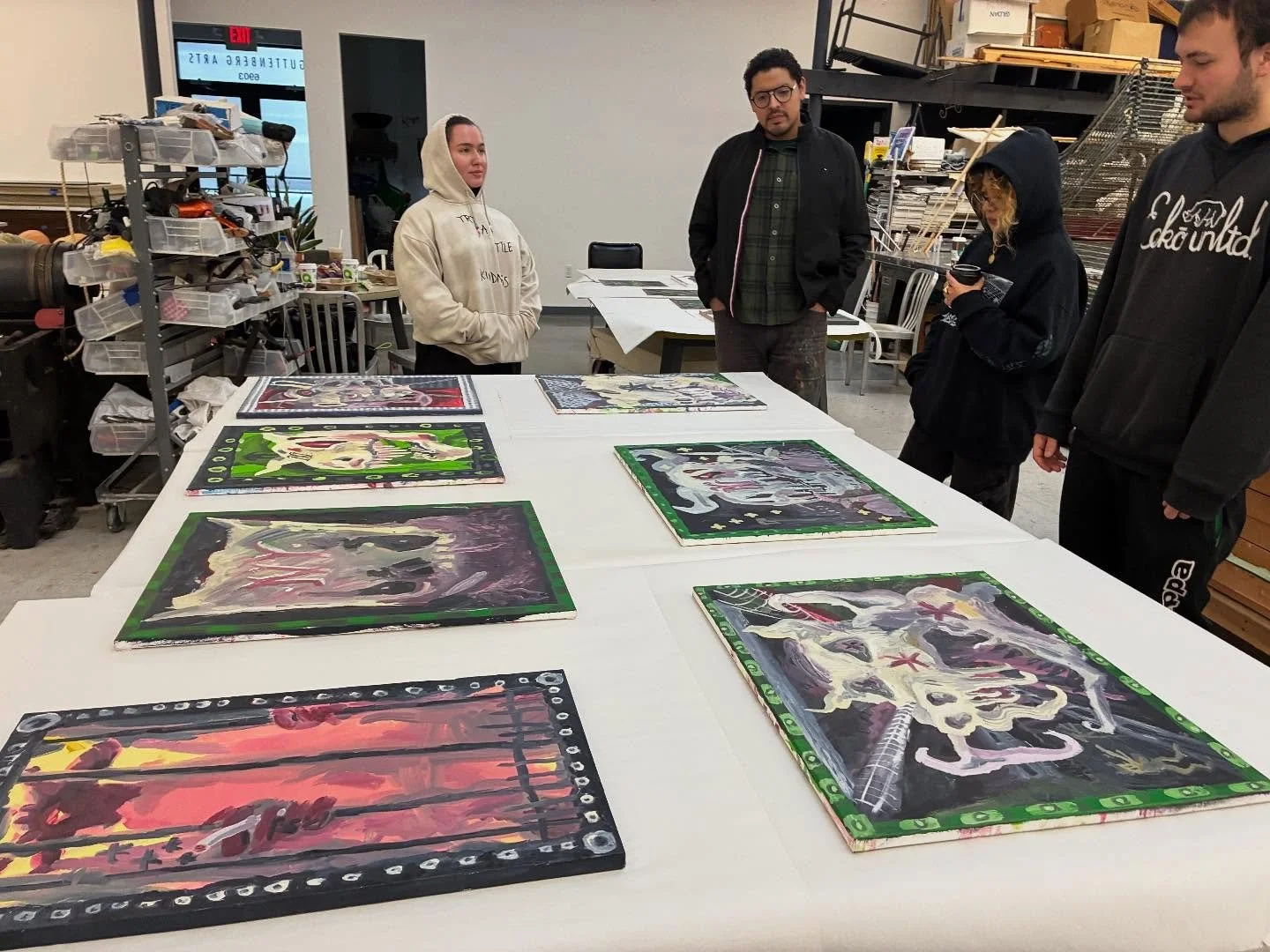 Congratulations to our fall Space and Time Artist Residents for surviving the last 3 months:)
They&rsquo;re showing off their new selves this Saturday at the Space in Time Fall Residency exhibition. Swing by and see the new work of @mezzettigion @dv.