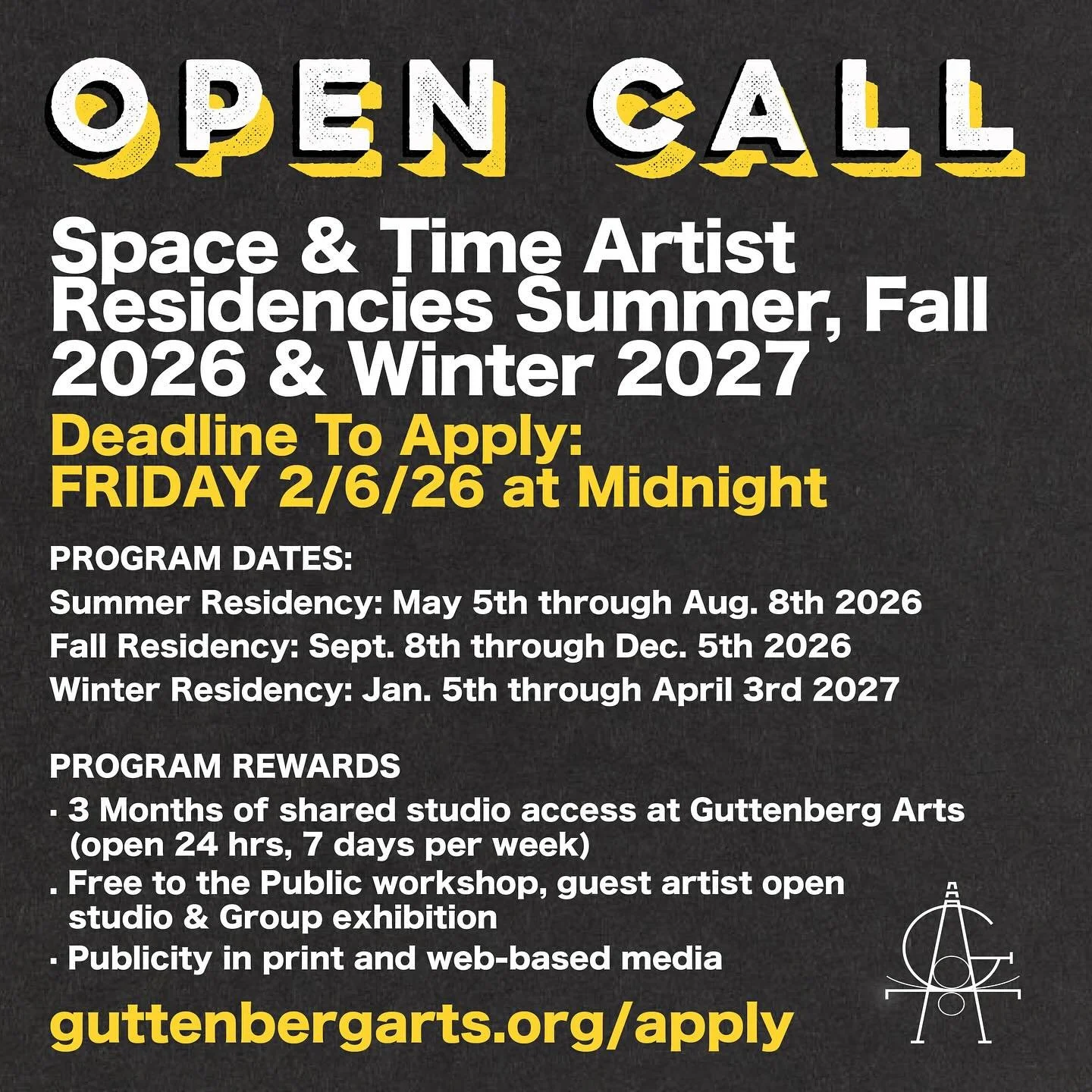 Open Call for the #spaceandtimeartistresidency is live through February 6th! Apply for the Summer/Fall 2026 and winter 2027 cycles. Accepted artists will receive a key to the studio for 3 months, teach a free to the public workshop, receive promotion