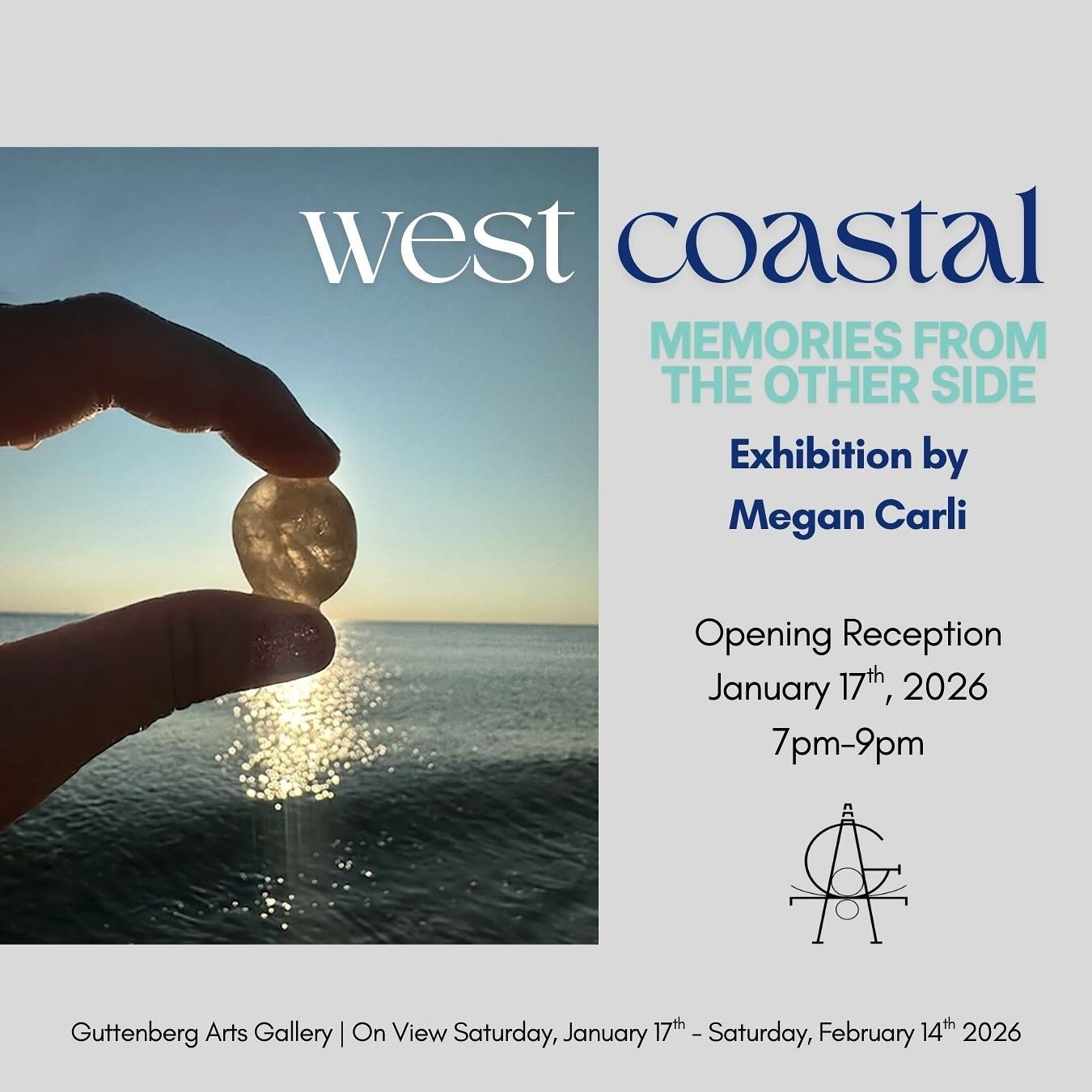 Guttenberg Arts is pleased to present West Coastal: Memories From the Other Side, a solo exhibition by artist Megan Carli. The exhibition will be on view from Saturday, January 17 through Saturday, February 14, 2026. Join us for the opening reception