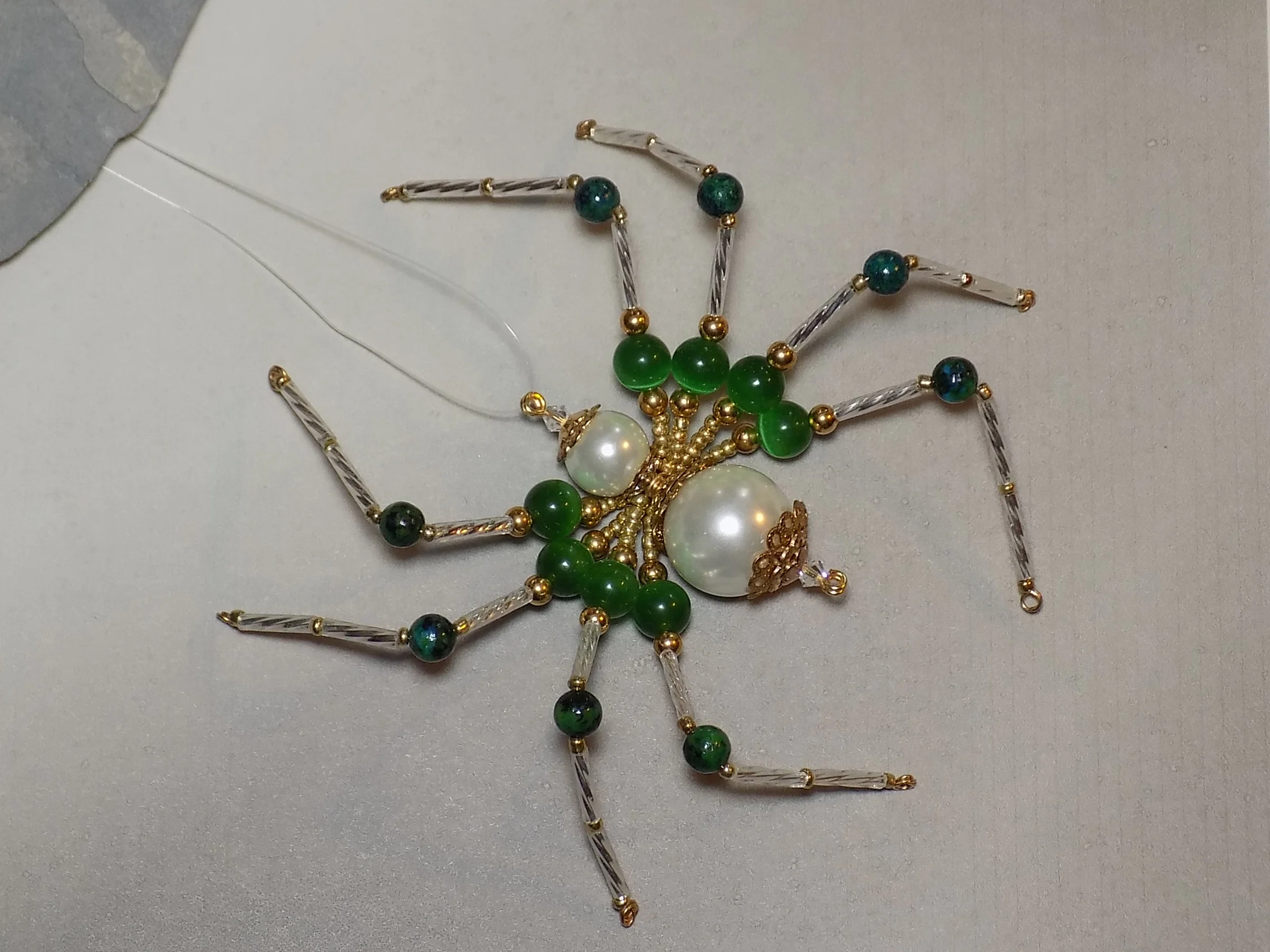 Green & White Beaded Spider