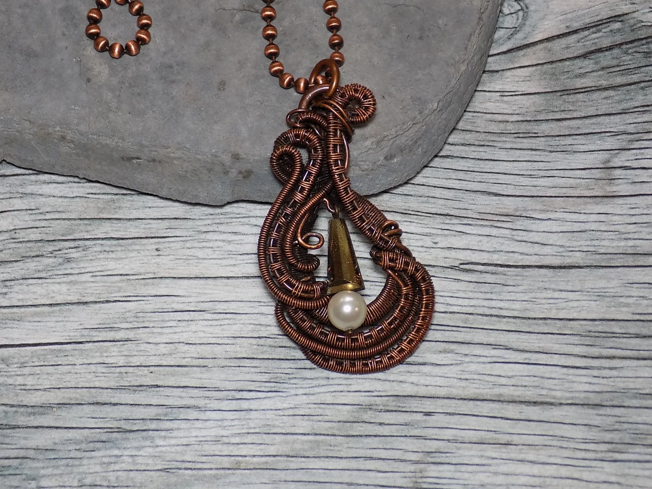 Hand Woven Copper Pendant Necklace #6