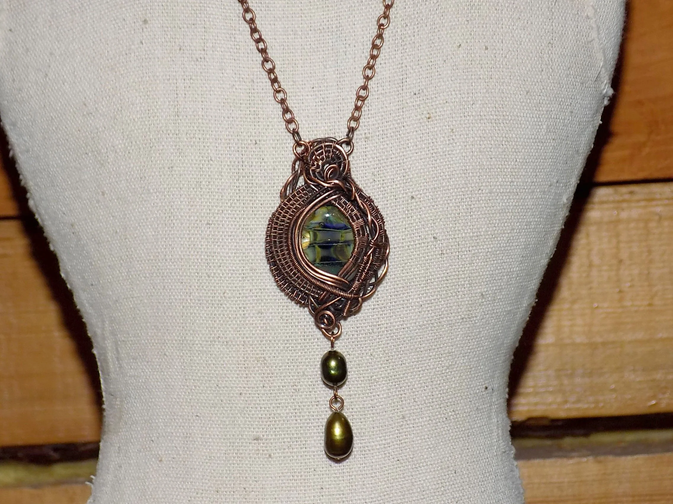 Hand Woven Copper Pendant Necklace #8
