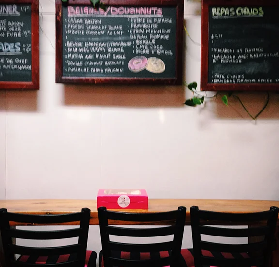 Tried Léché Desserts, a Montreal Donut shop. Little Valentines Day treat- the bright pink decor really fit with the day's celebration. 