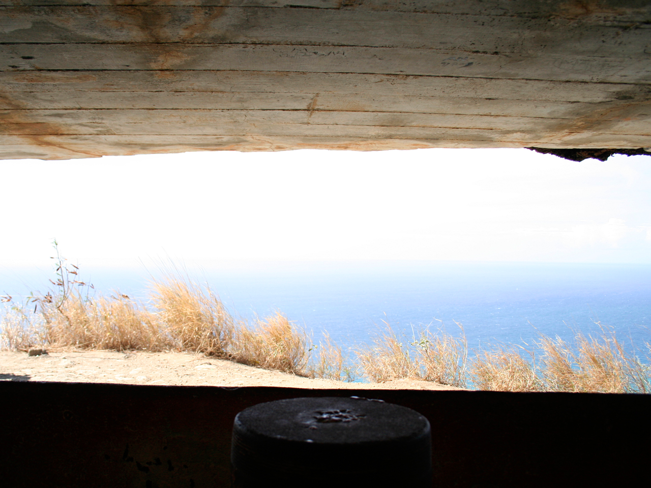 At the summit we had to climb a very steep staircase and crawl through a small concrete opening to get to the look out, all there from the army fort setup in the past. 