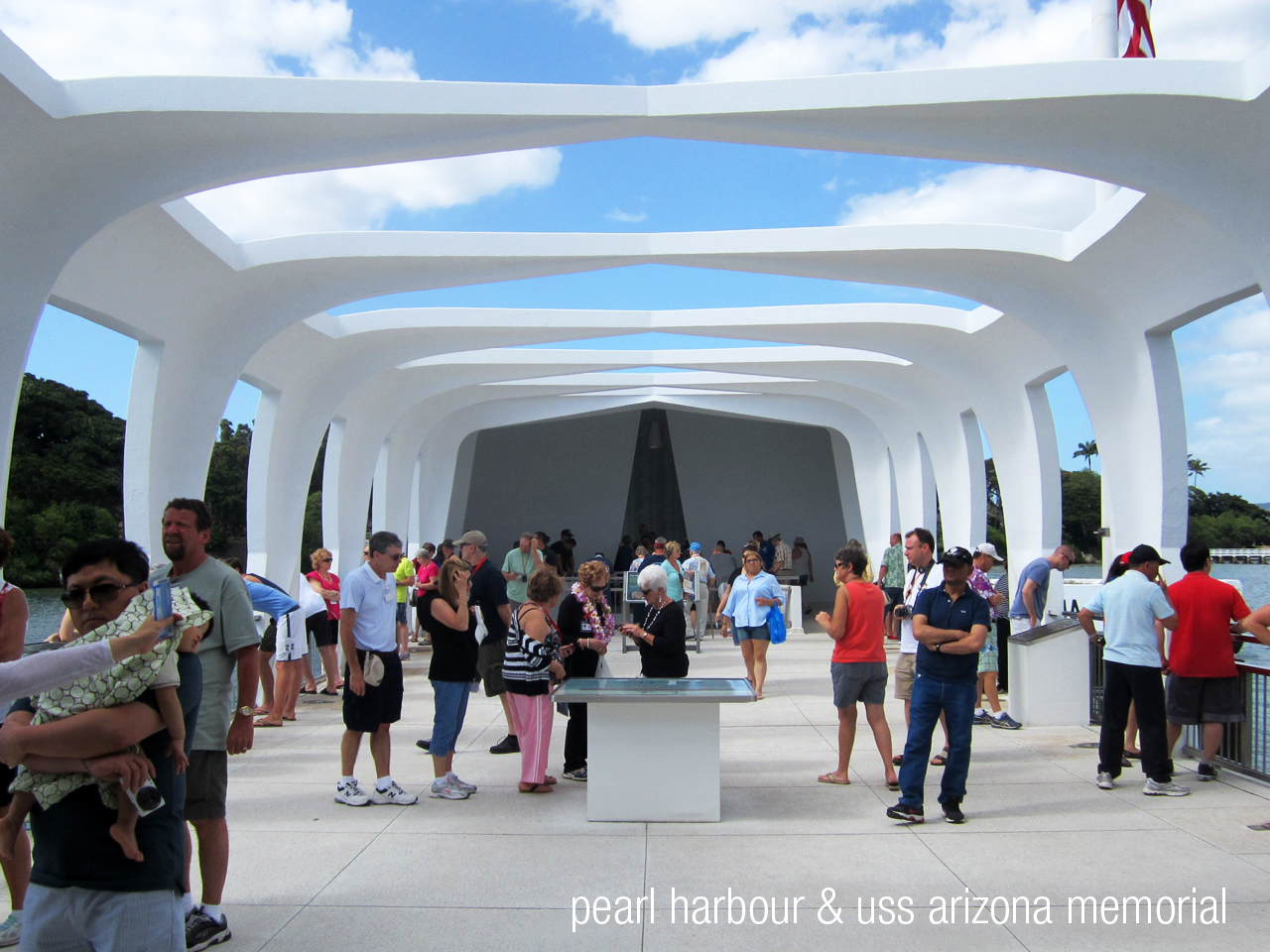 We decided to visit Pearl Harbour as we had a free day during our trip. The USS Arizona Memorial was a really beautiful piece of architecture, set out on the water above where the ship sank and still remains to this day. 