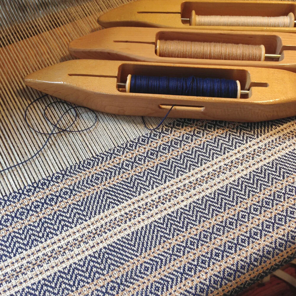 Multi-shuttle weaving [tussah silk, organic cotton]