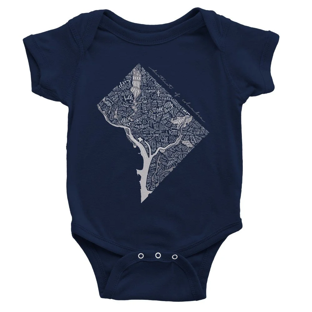 DC Neighborhoods Map 'No Borders' Unisex Baby Bodysuit — billie - Main Image