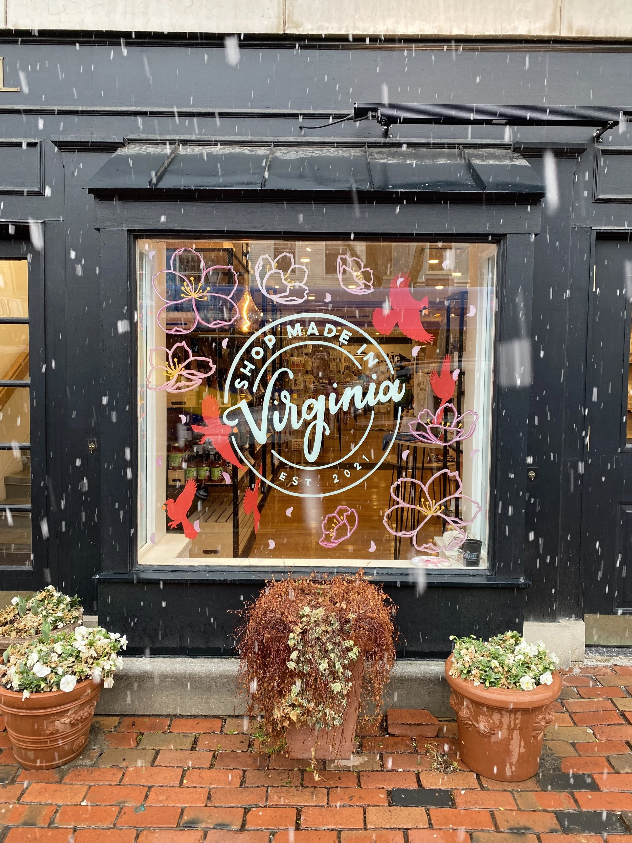 2026 Spring window painting and display for Shop Made in VA Old Town.