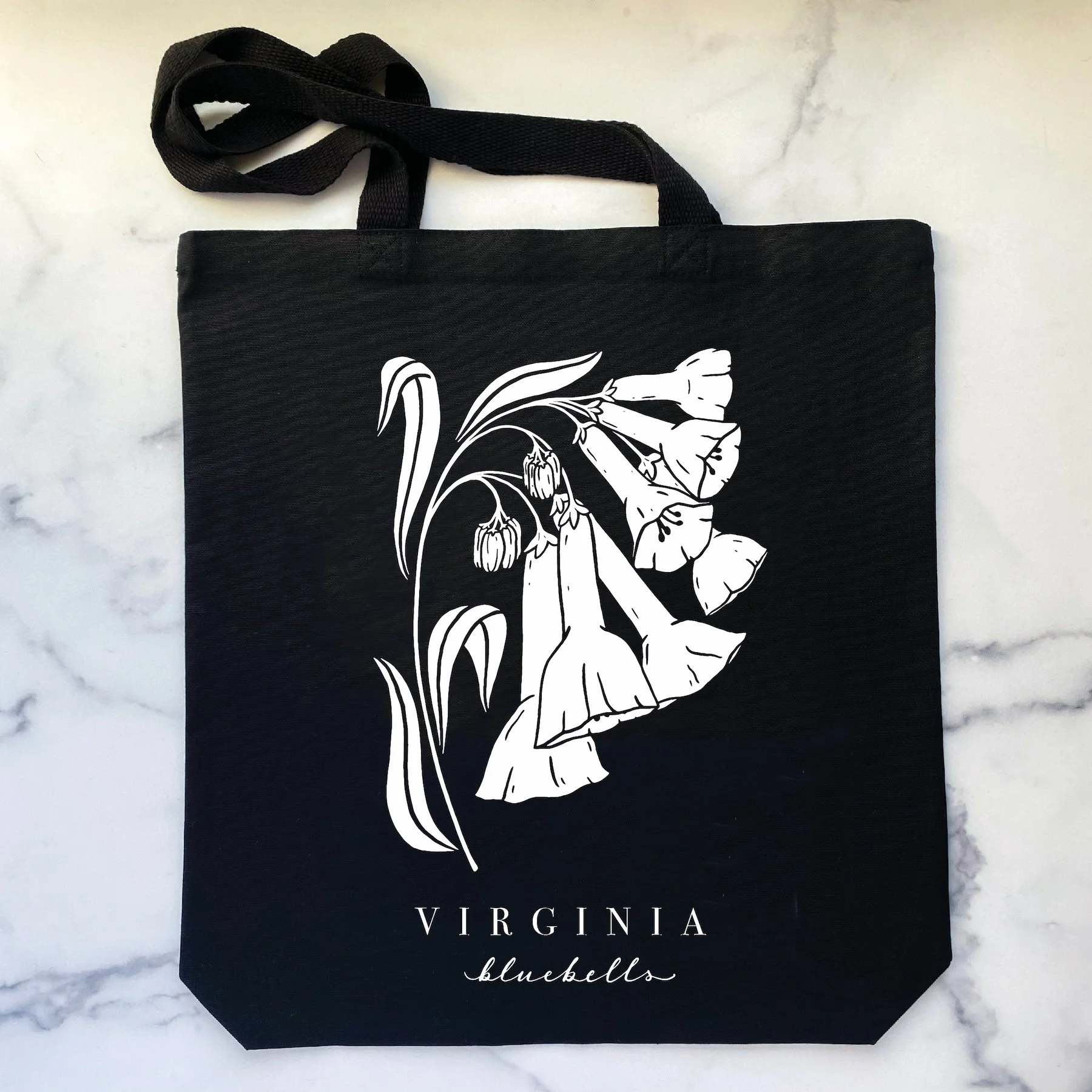 Tote Bag - Virginia Bluebells (Black Book Bag)
