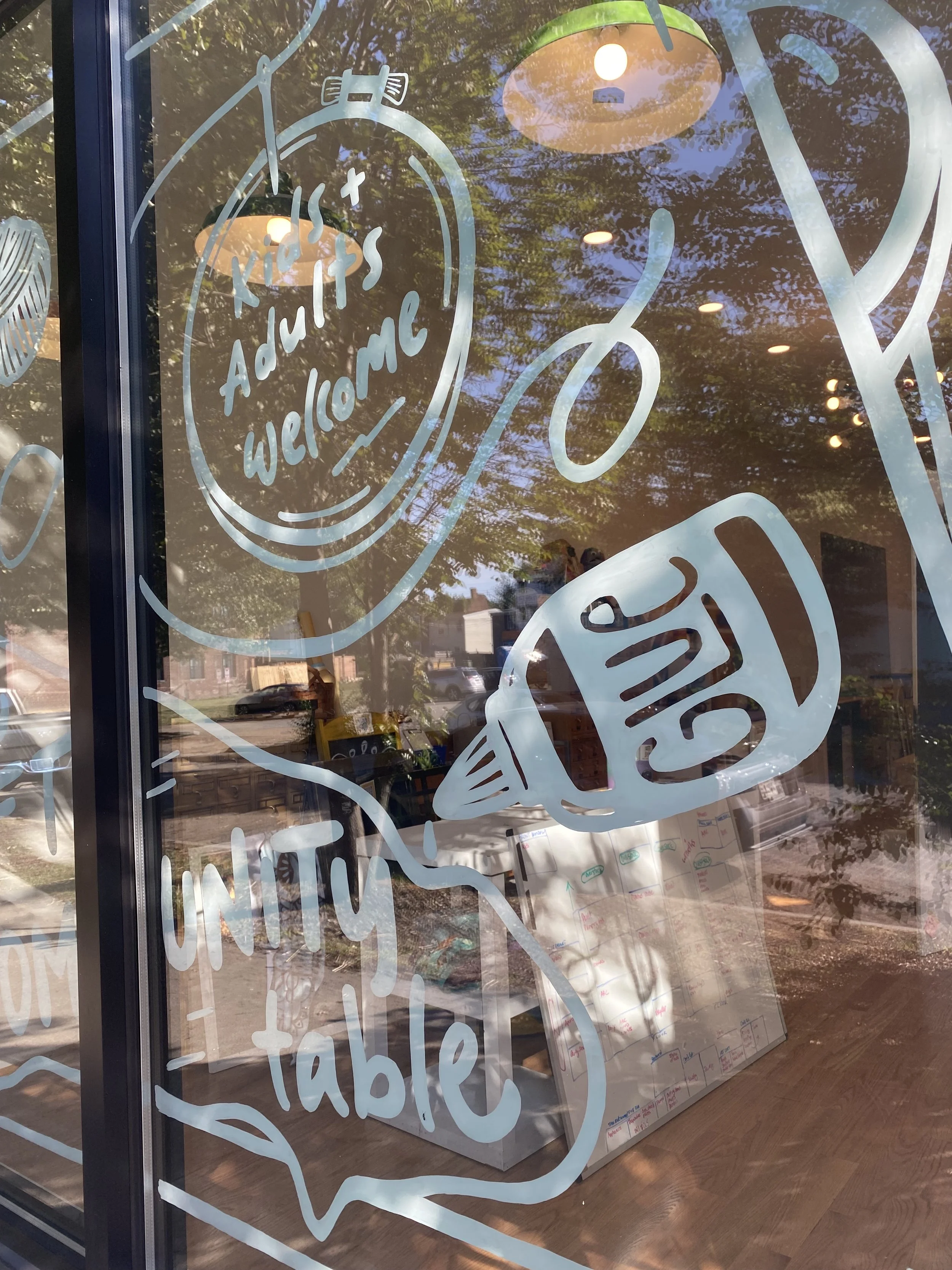 Close up of the Glue Craft Studios front windows, May 2026.