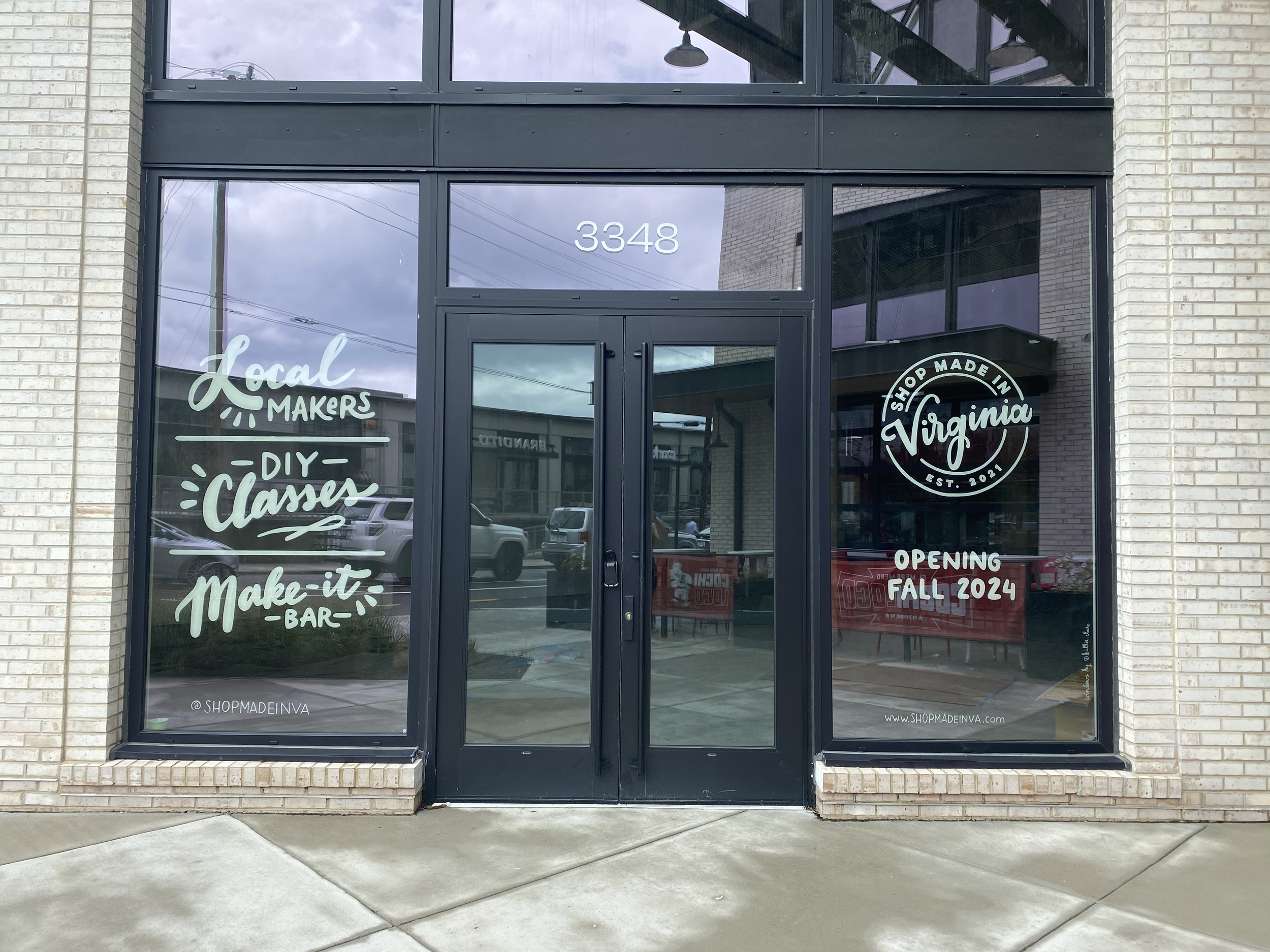 Designed and painted branded windows to highlight the opening of the Shop Made in VA Richmond location, fall 2024.