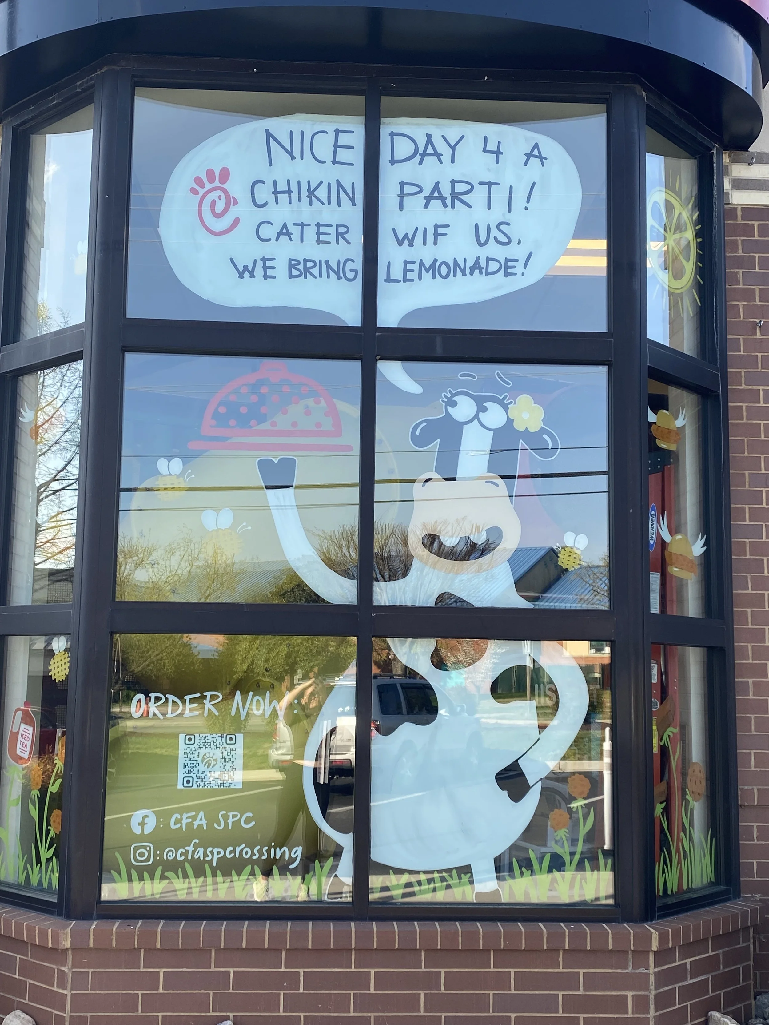 Spring windows for Chick-fil-A Short Pump, April 2026. 