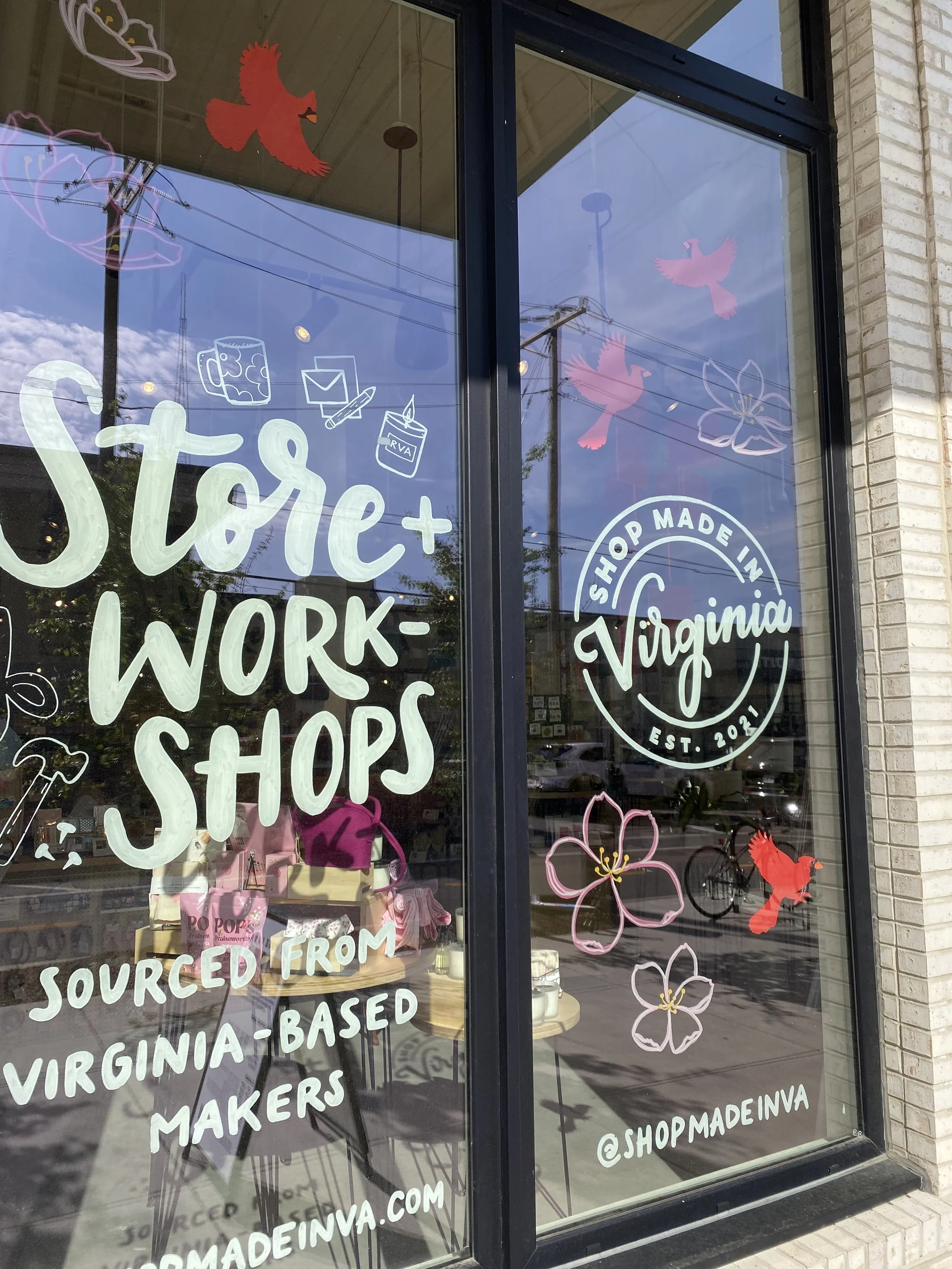 2026 Spring window painting and displays for Shop Made in VA Richmond.