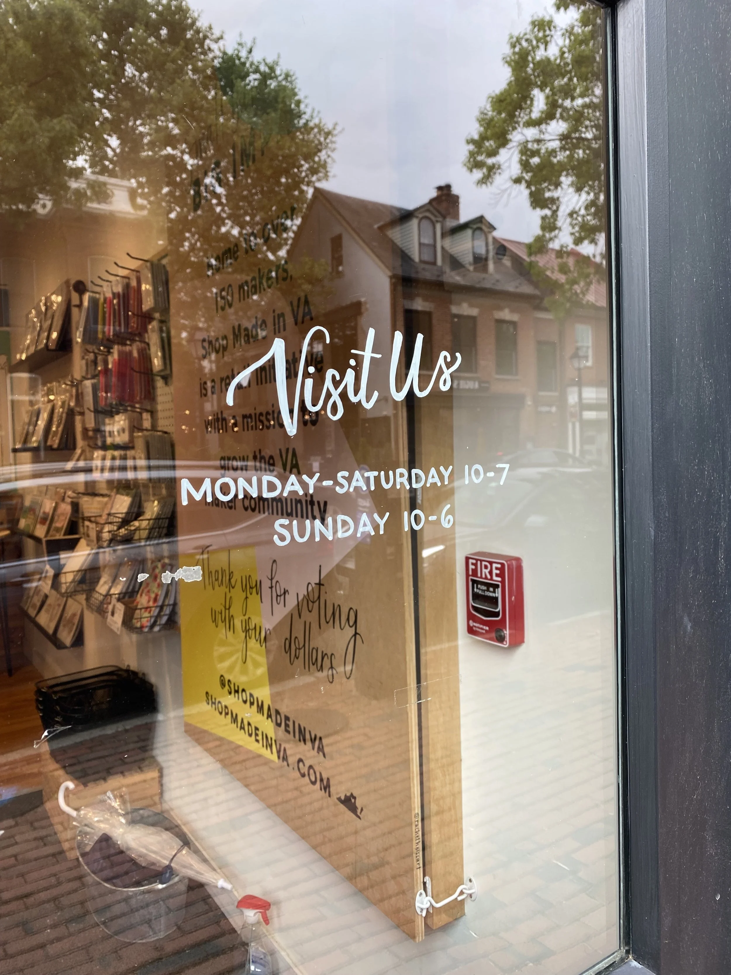 2026 Front door retail hours for Shop Made in Virginia Old Town.