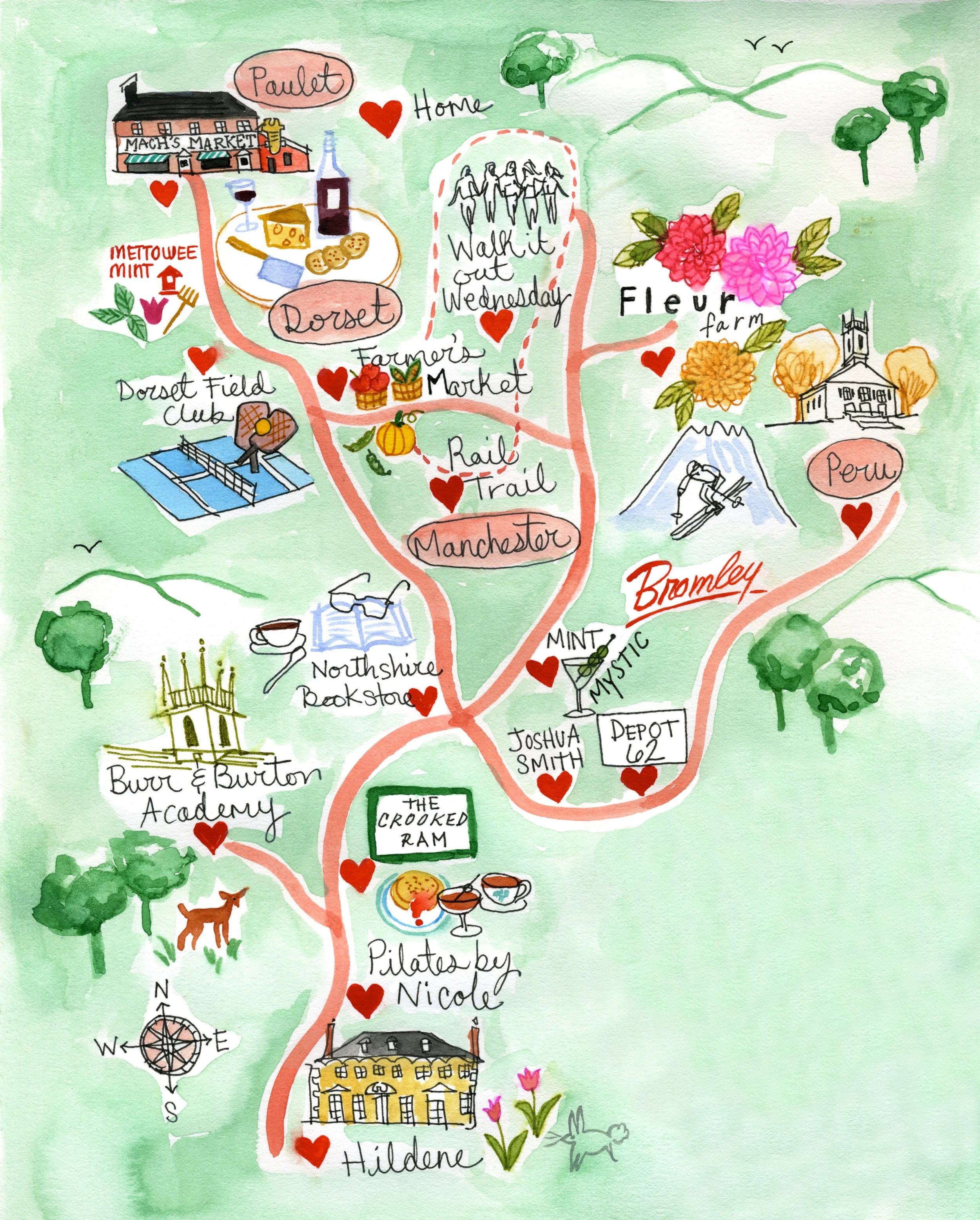 An Illustrated map of Manchester, Vermont