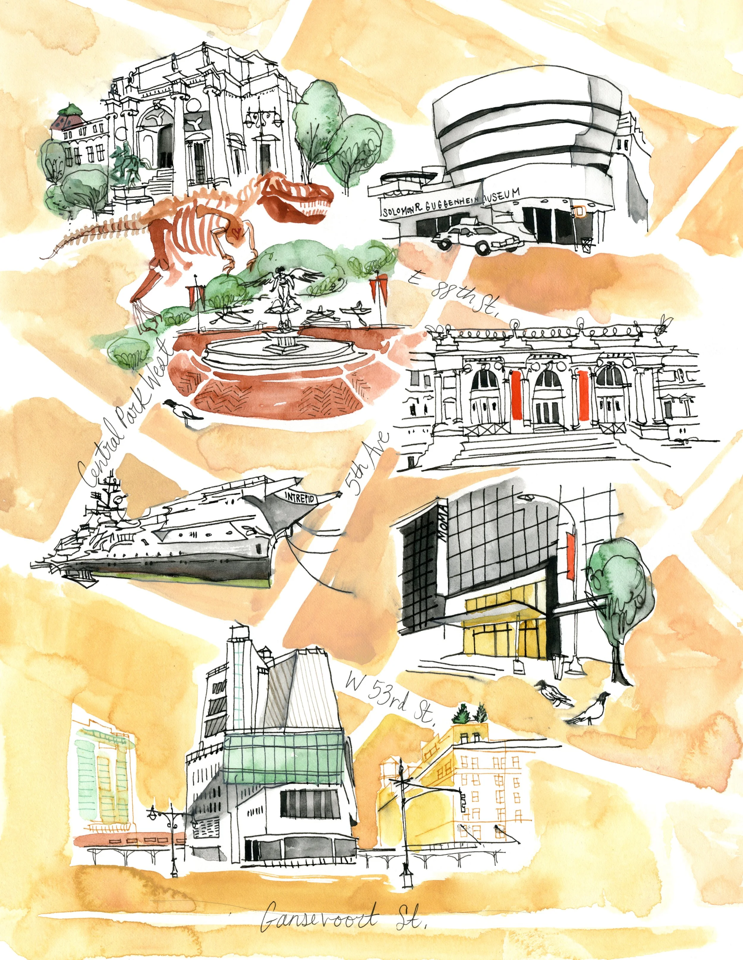An illustrated map of The Museums of New York City