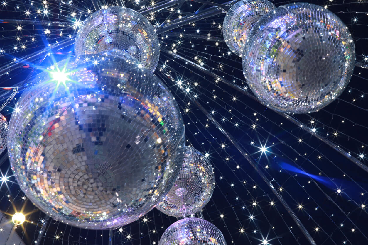 Mirror ball illumination. Winter Ball Dance Event concept