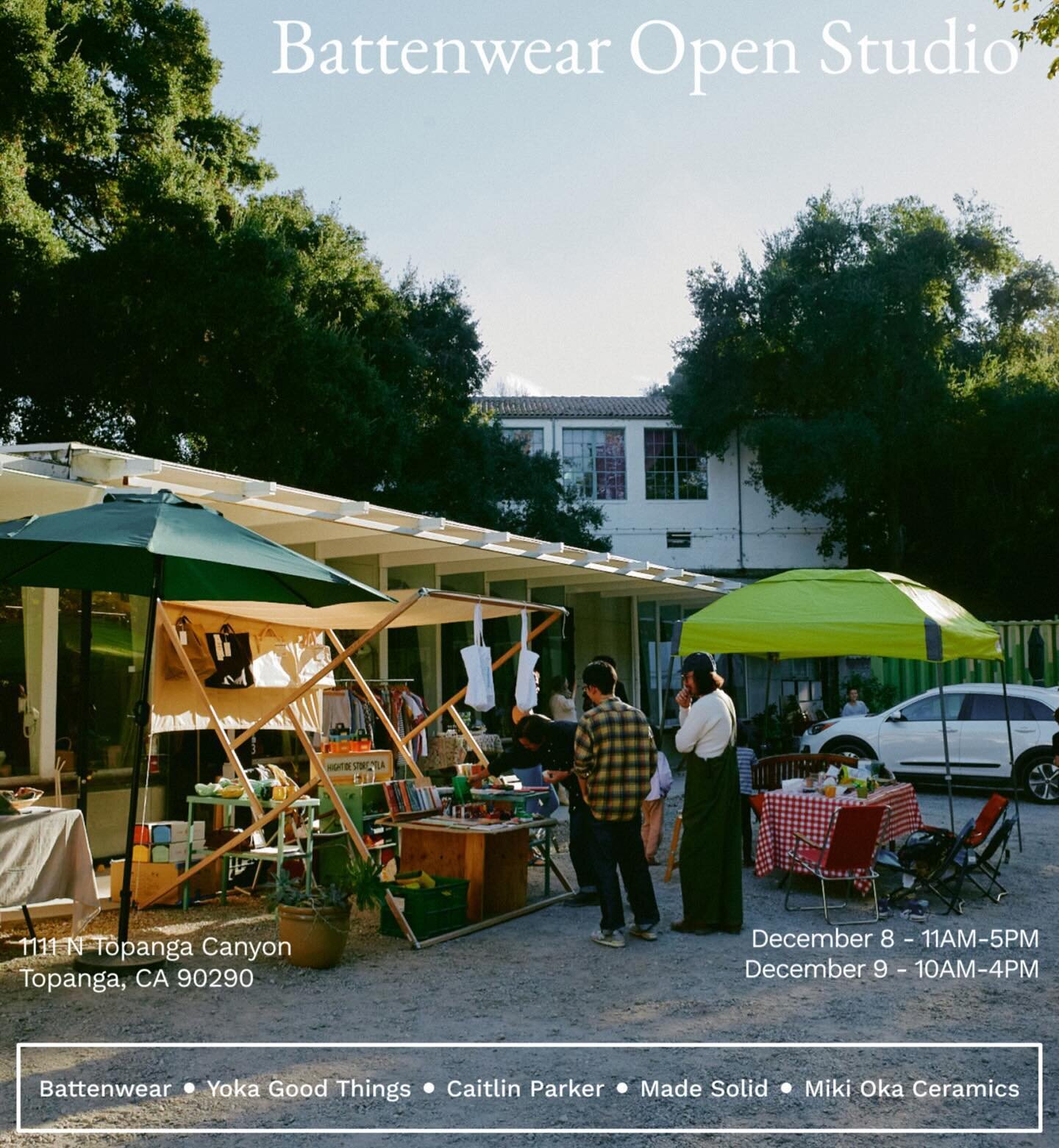 Come visit us at our pop up at the @battenwear Design Studio in Topanga Canyon this Friday and Saturday (Dec 8-9)! I&rsquo;ll be with my local friends @yoka_good_things , @madesolidinla and @mikiokaceramics 💛 I hope you can stop by!

Date: Friday De