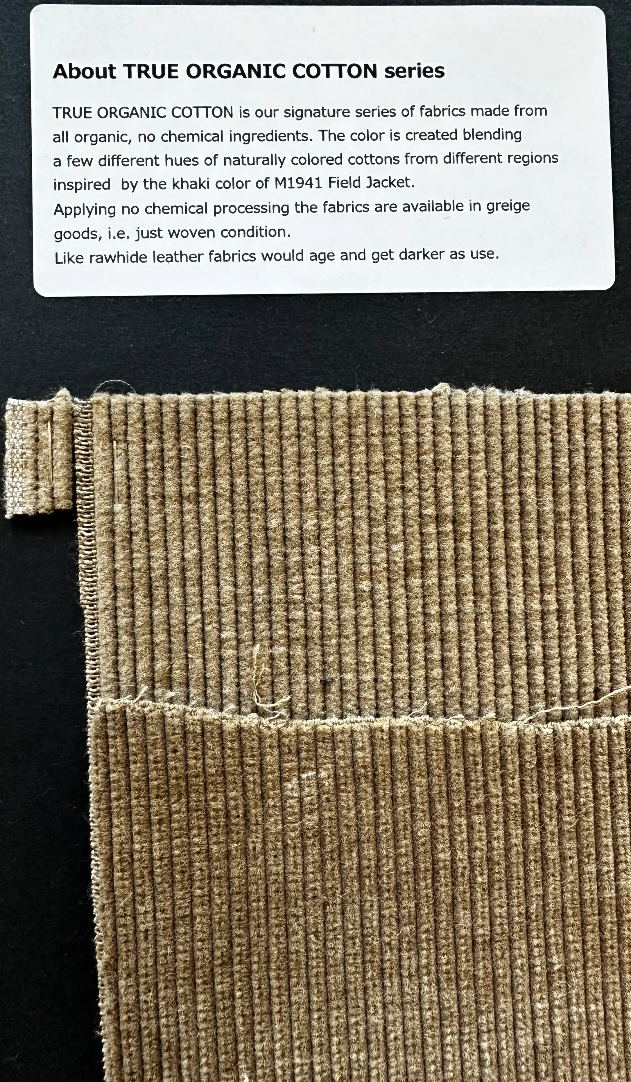 "True Organic Selvedge '7W' Corduroy" sold by the half yard