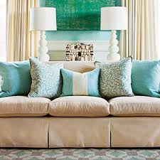 Pillow Arrangement in Blue-tones. 