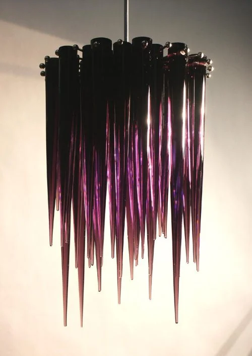 The Entrance Chandelier, dripping purple glass. 