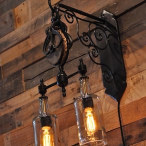 Gear Sconce with recycled bottles! 