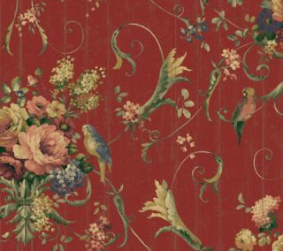 -deep burgundy, roses and birds. 