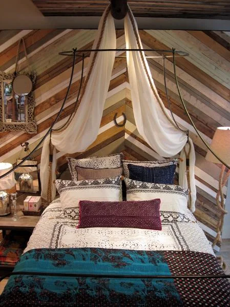 Collage wood wall and bed canopy