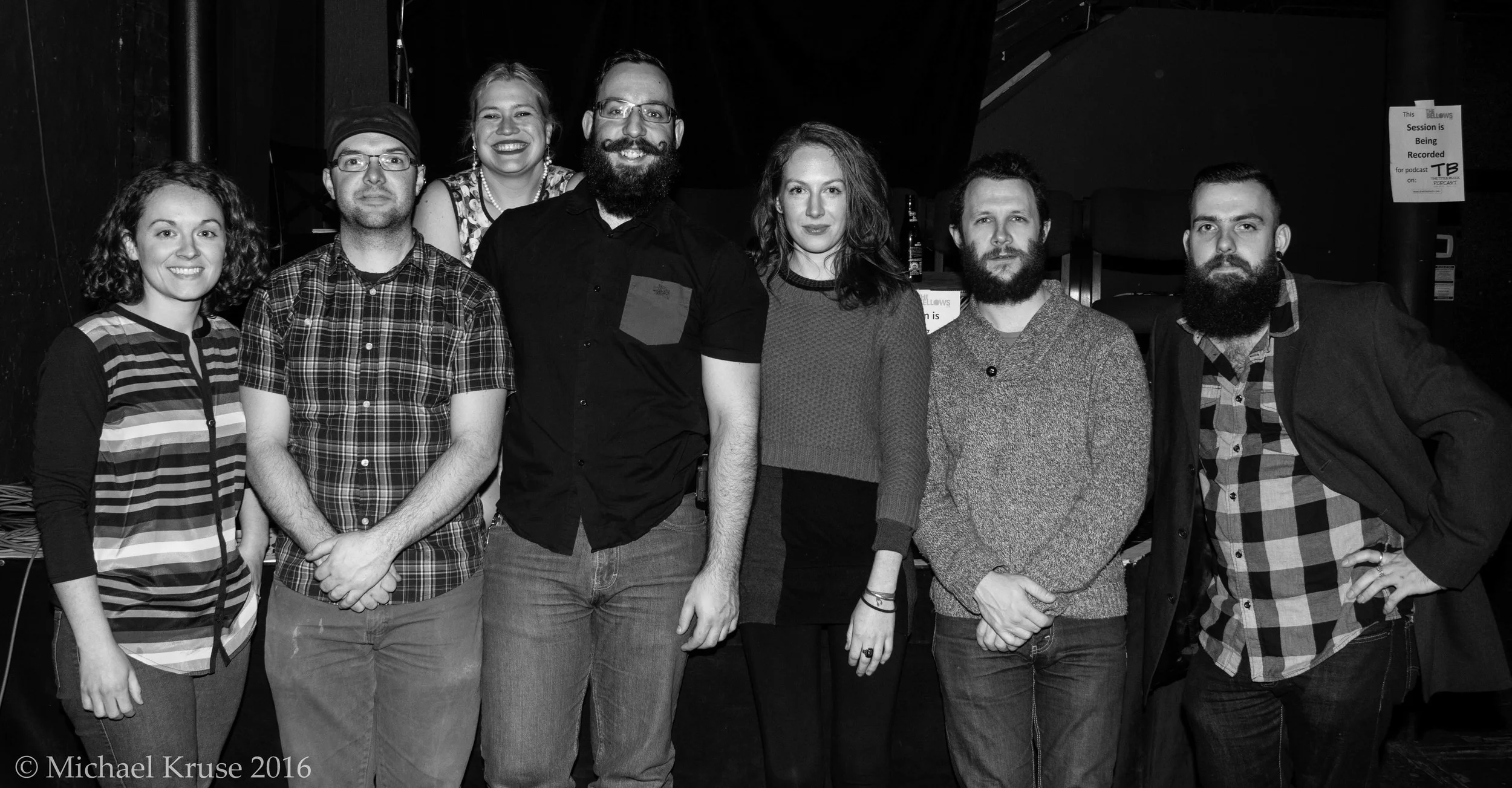 The panel from The Bellows: Why You Should Hire a Production Manager. From Left to Right Eleanor Antoncic, Kevin Hutson, Pip Bradford, Remington North, Kaitlin Hicke, Ryan Wilson, and Christopher Ross