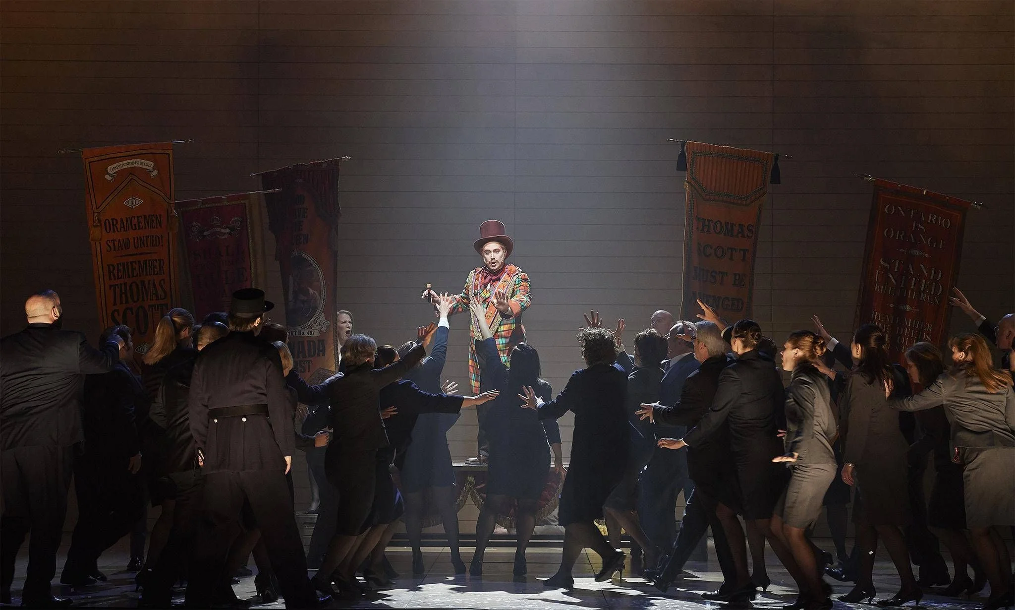 Louis Riel, Canadian Opera Company.Directed by Peter Hinton. Set Design by Michael Gianfrancesco, Costumes by Gillian Gallow, Lighting Design by Bonnie Beecher. Photo by Michael Cooper.