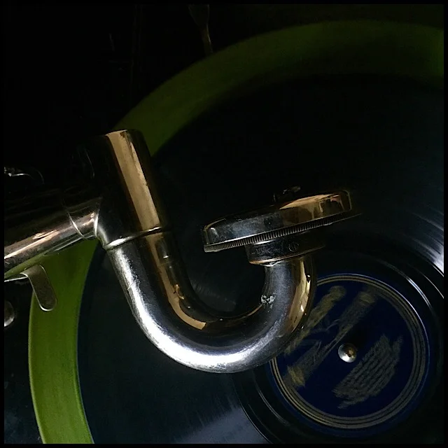 Victrola playing, top view