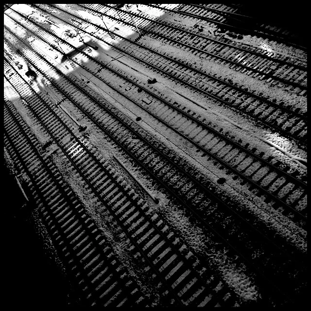 Train tracks in snow