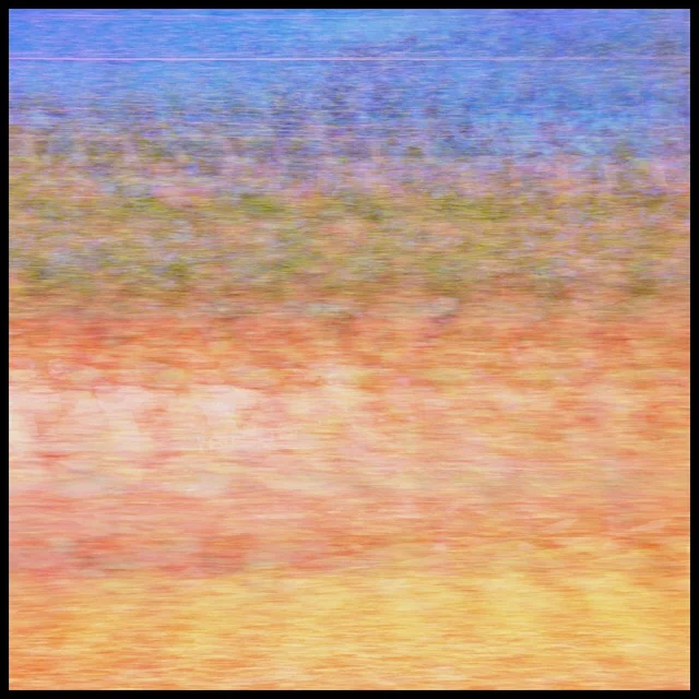 Tracks, wall, trees, sky, from high-speed train, slow shutter