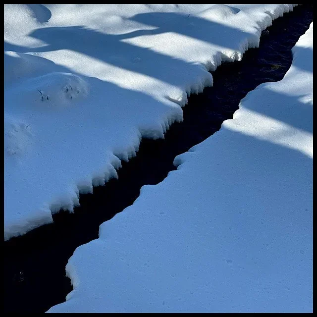 Stream edge snow crenelations in bridge shadow