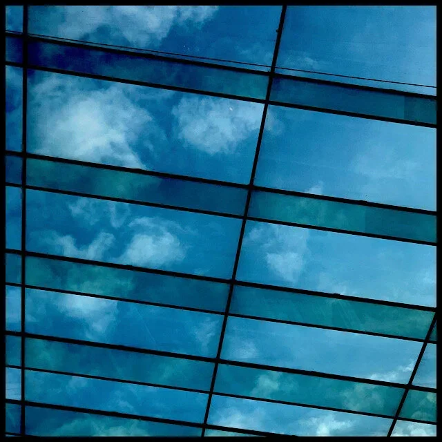 Glassy quilt roof under northern sky