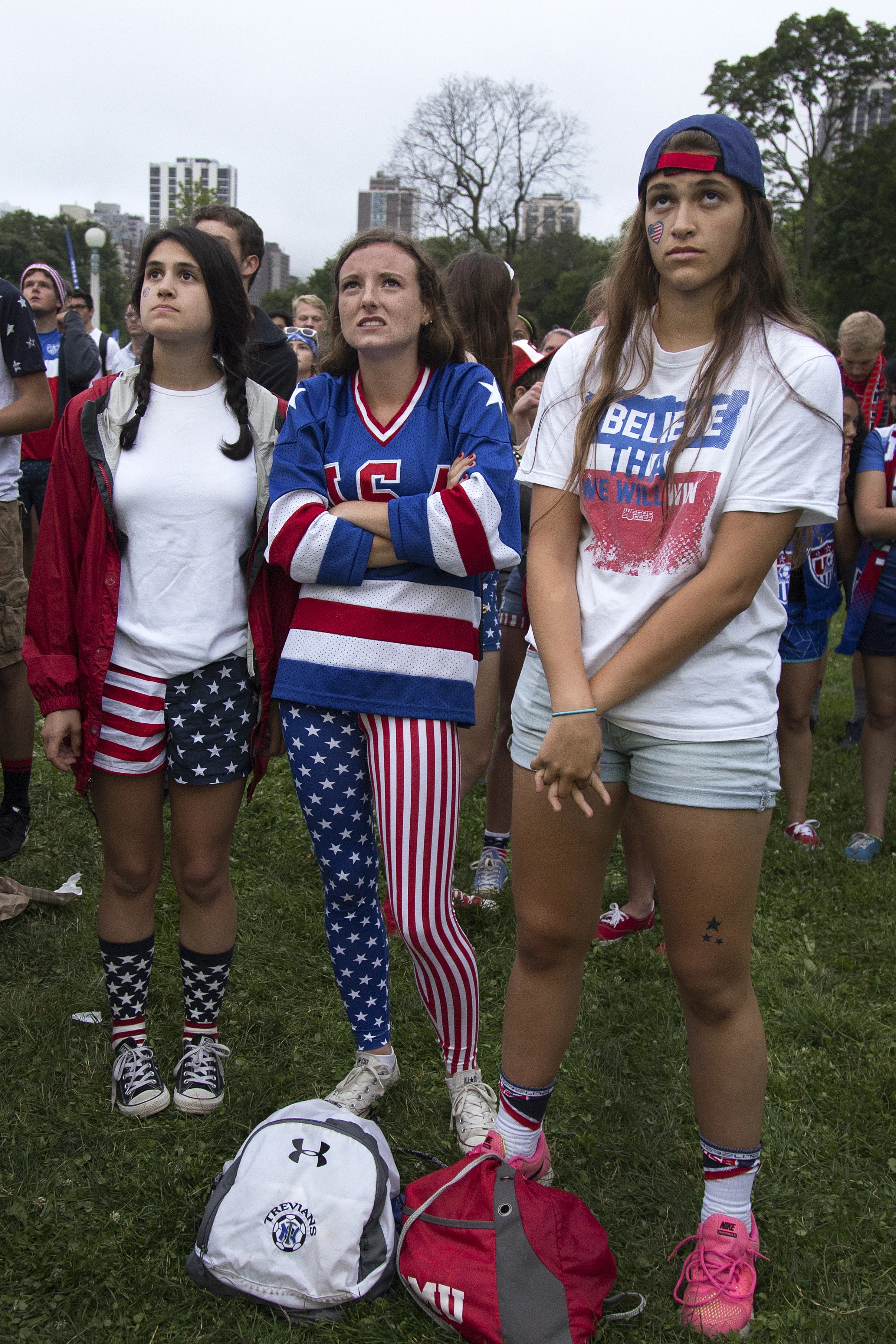 U.S. soccer fans watch the Women's World Cup U.S. vs. Germany game at a viewing party on Tuesday, June 30, 2015, in Chicago's Lincoln Park. After a 2-0 win, the U.S. Women head to the World Cup final for a record fourth time.