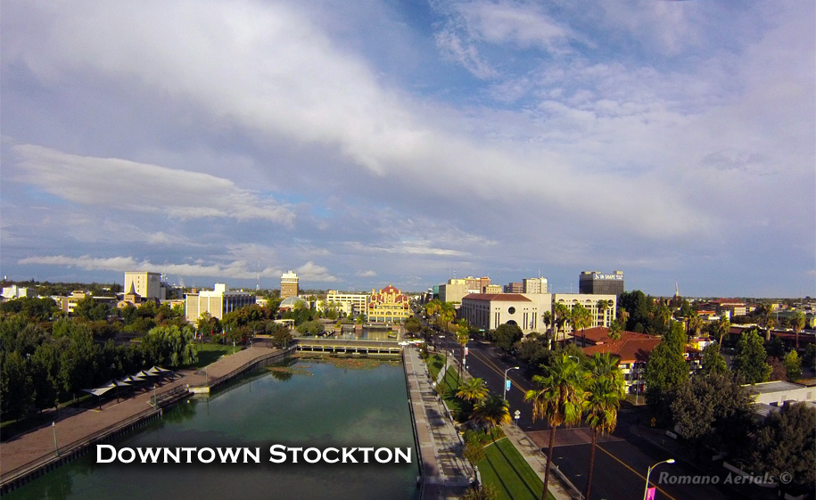 Stockton Waterfront and Skyline: Hotel Stockton(center) to left, Medico-Dental Building(downtown's tallest)