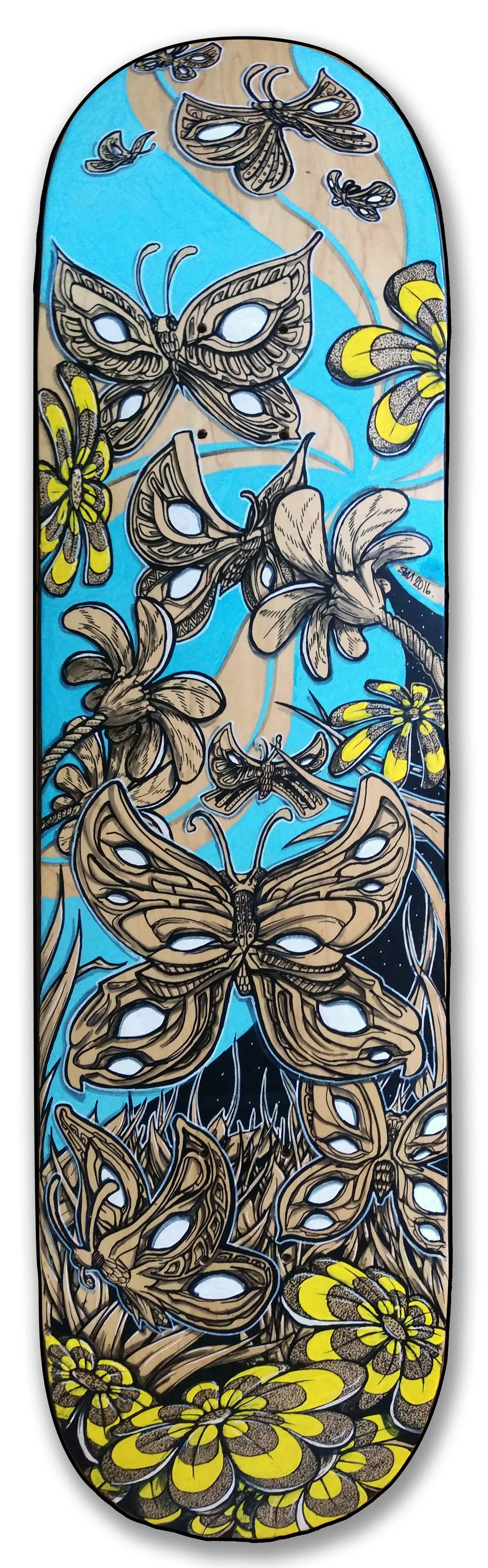 Finished hand painted skateboard wall art home decor flowers