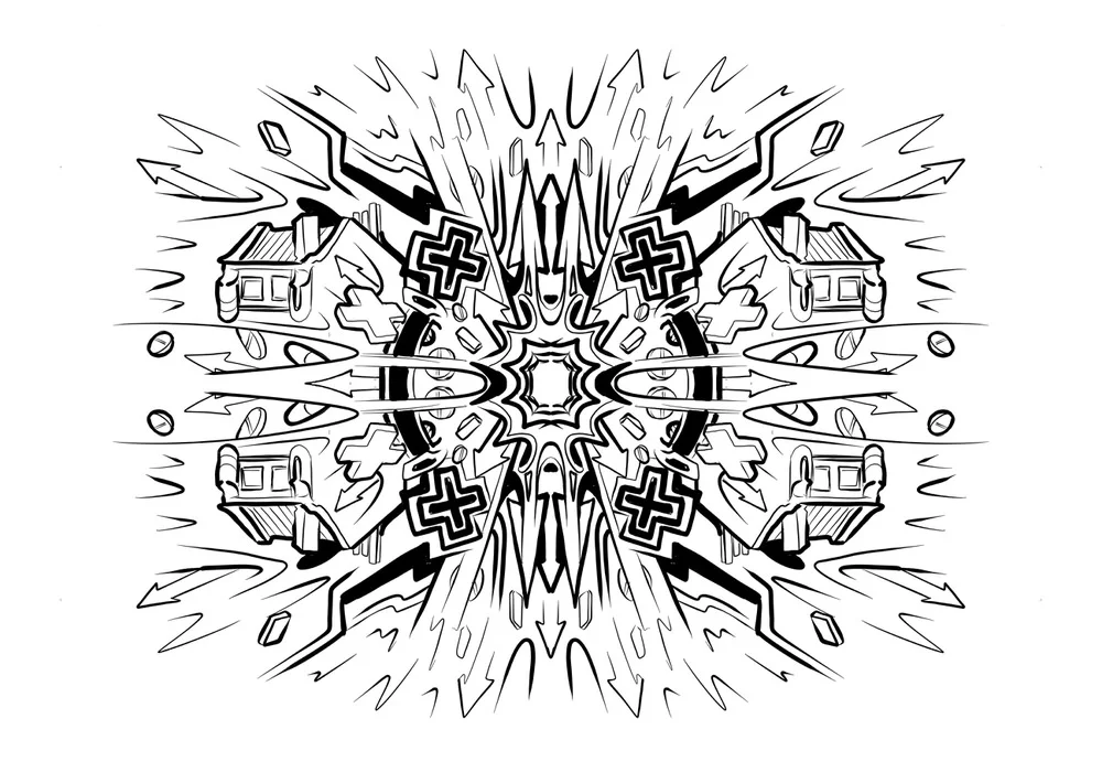 Exploding medical themed digital mandala