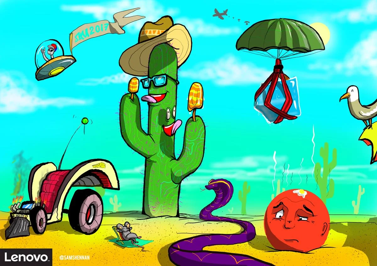 Lenovo sketch crazy cactus desert scene