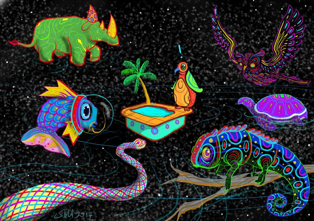 Lenovo sketch space animals pool party