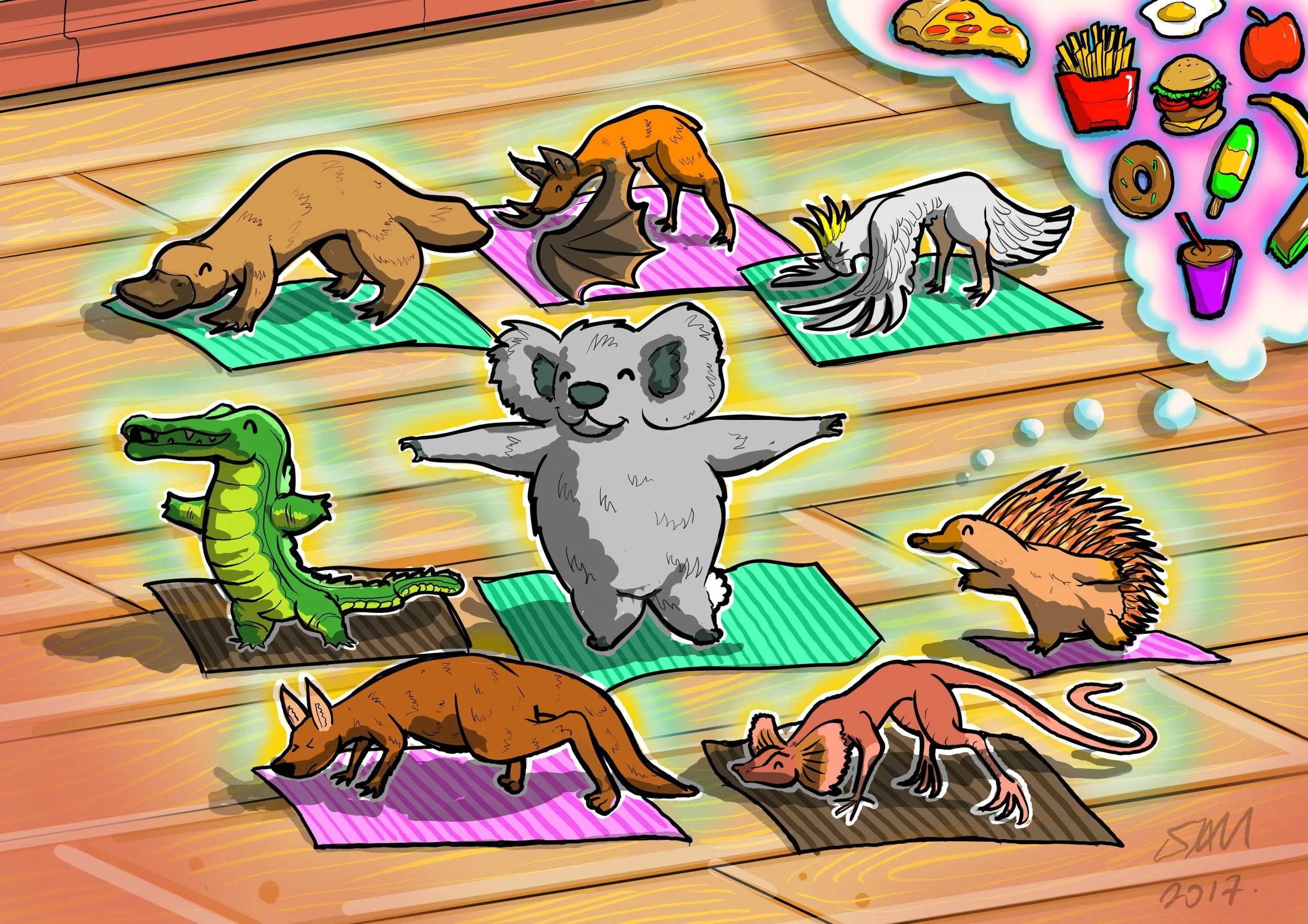 Lenovo sketch Australian animal yoga class