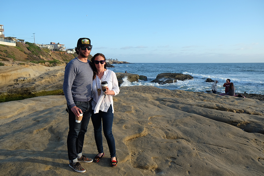 Kaspar and Aleka on Ocean Beach walking cliffs