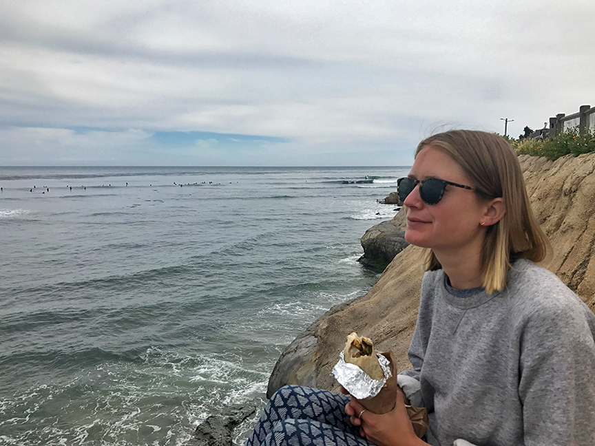 breakfast burrito eating and watch the waves at Pleasure Point