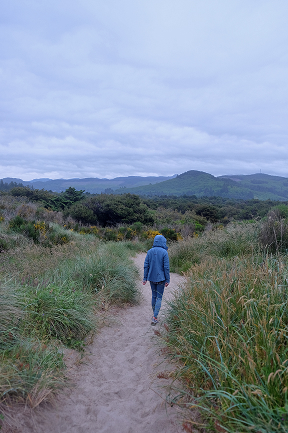 It's be raining for about a week now. Walking at Honeyman Beach